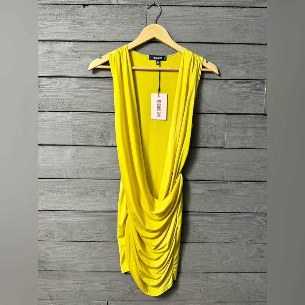 NWT Missguided Lime Slinky Drape Front Mini Dress Sz US/2 Sexy Cocktail Party - Picture 3 of 12